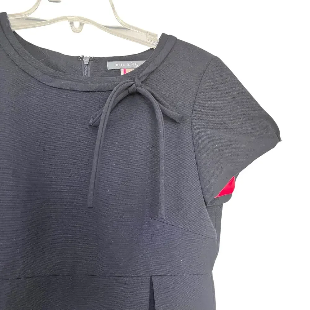 Orla Kiely Black Wool Short Sleeve Pleated Knee Length Sheath Dress Size 3